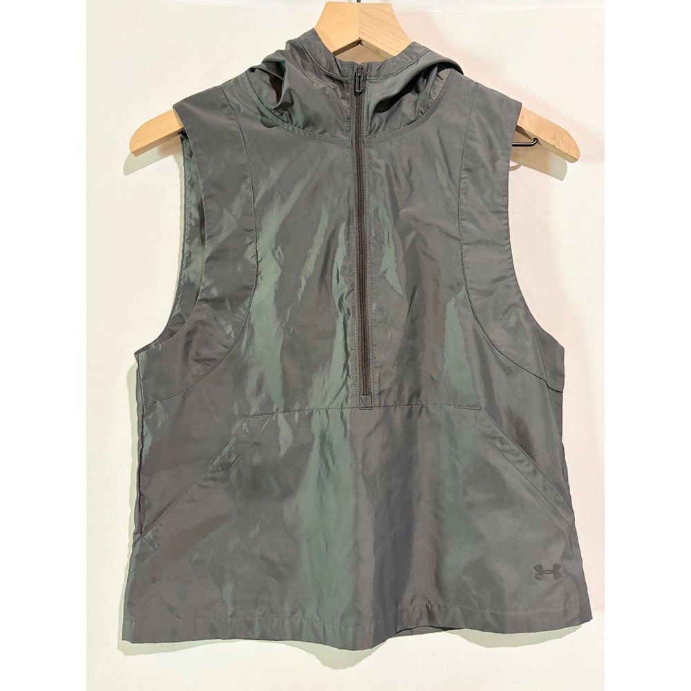 Under Armour Hooded Vest Loose Fit Gray XS Half Zip Sporty Athletic Gorpcore